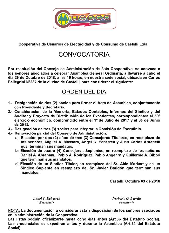CUECCA LLAMA A CONVOCATORIA
