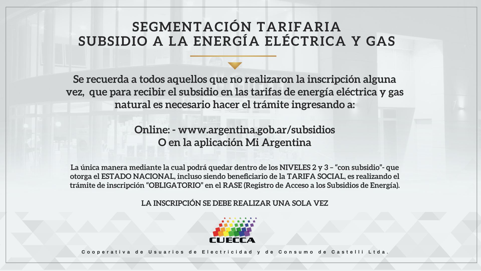 INFORMACIÓN IMPORTANTE DE CUECCA SEGMENTACIÓN TARIFARIA